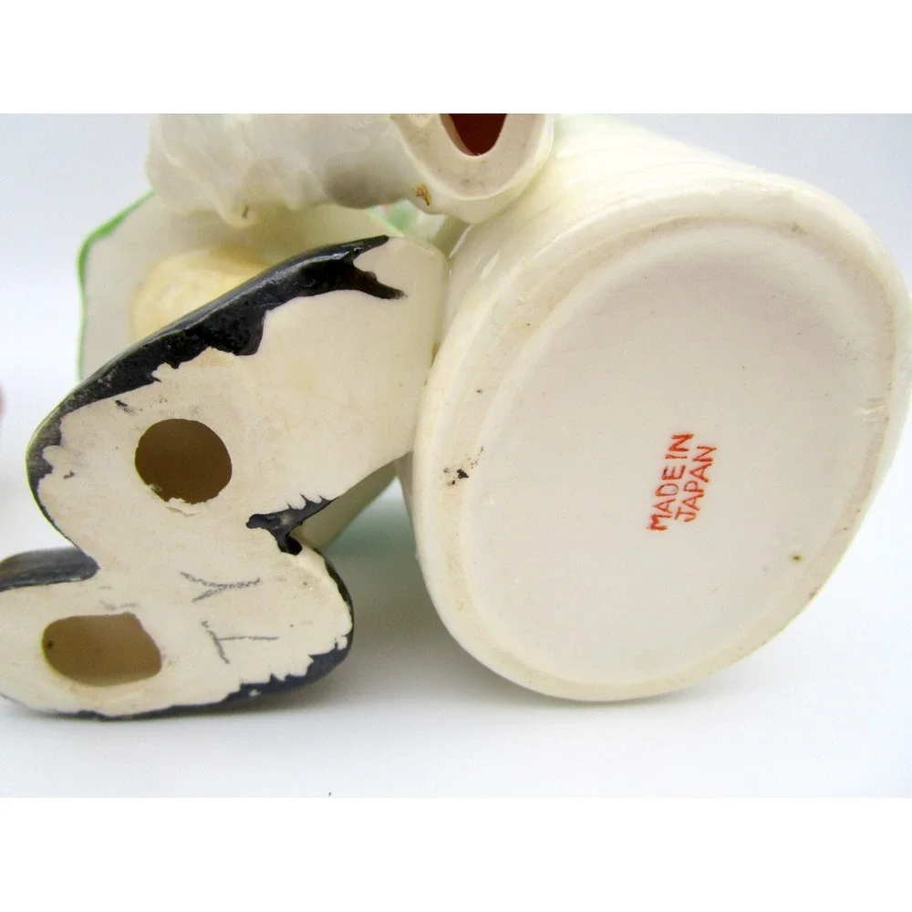 Pair of Vintage Made in Japan Planters Boy Girl Children with White Terrier Dog